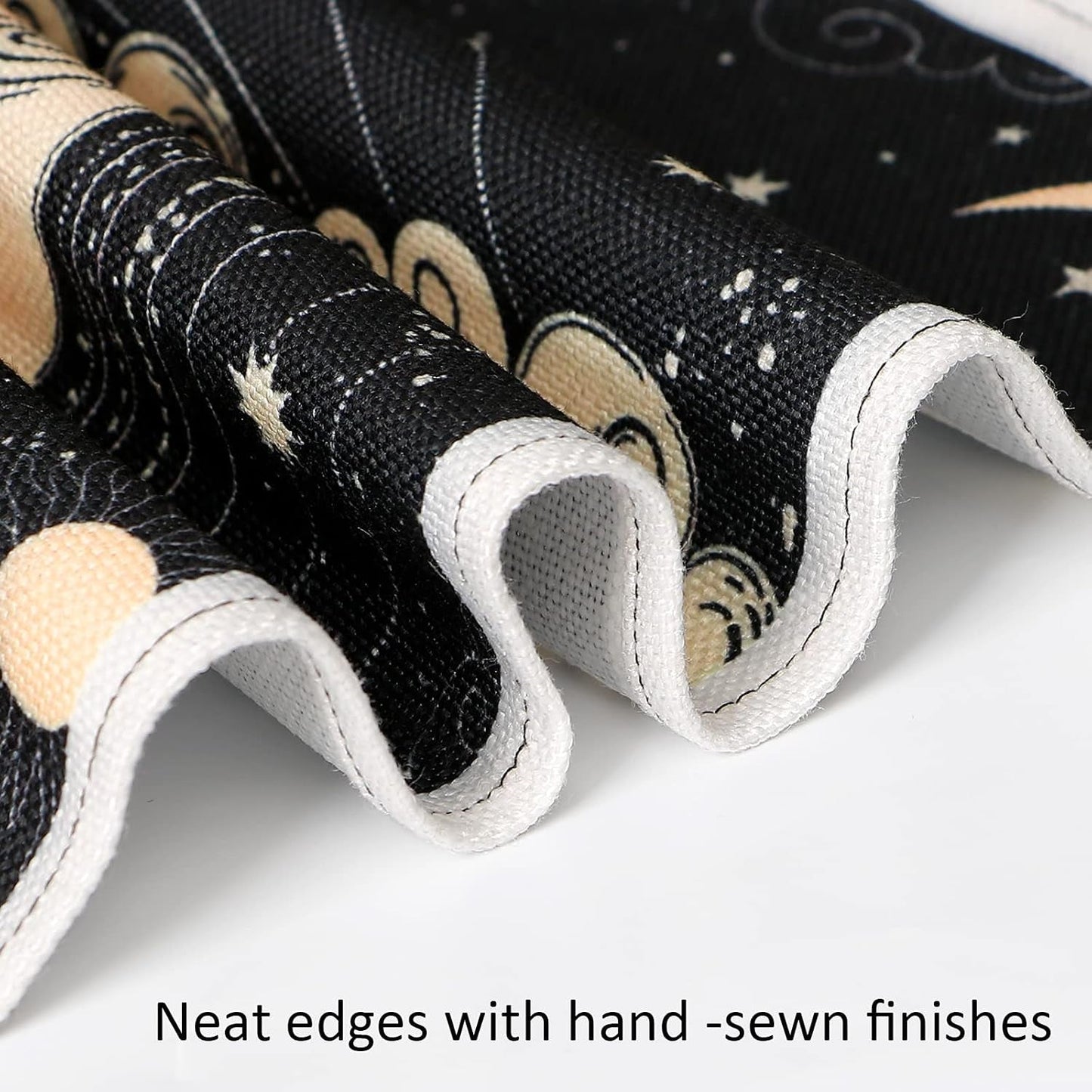 Japanese Moon and Sun Wall Tapestry with Tassels 2 Pack Black Banner Tapestry Wall Hanging Bohemian Wall Art Decor for Bedroom Aesthetic Living Room (Sun&Moon)