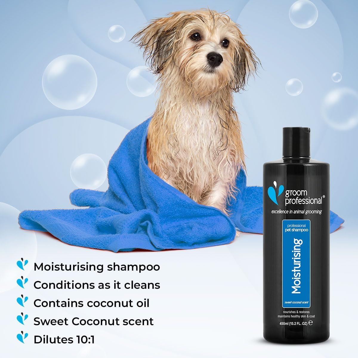 Coconut Moisturising Dog Shampoo - Soothing Dog Shampoo for Itchy Skin - Sensitive Shampoo for Dogs - Nourishes & Restores Coat - for Smelly Dogs, 450Ml