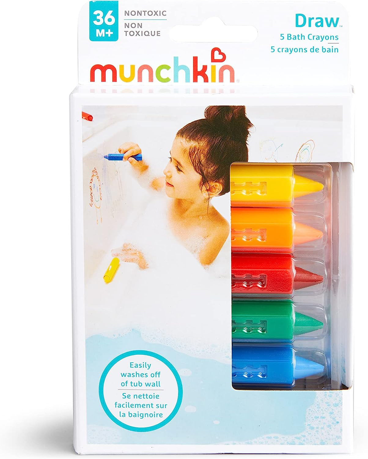Bath Crayons | Colourful Bath Toy Mess-Free Shower Toys | Draws on Tiles & Porcelain | Washable Baby Bath Toy - Set of 5 Crayons