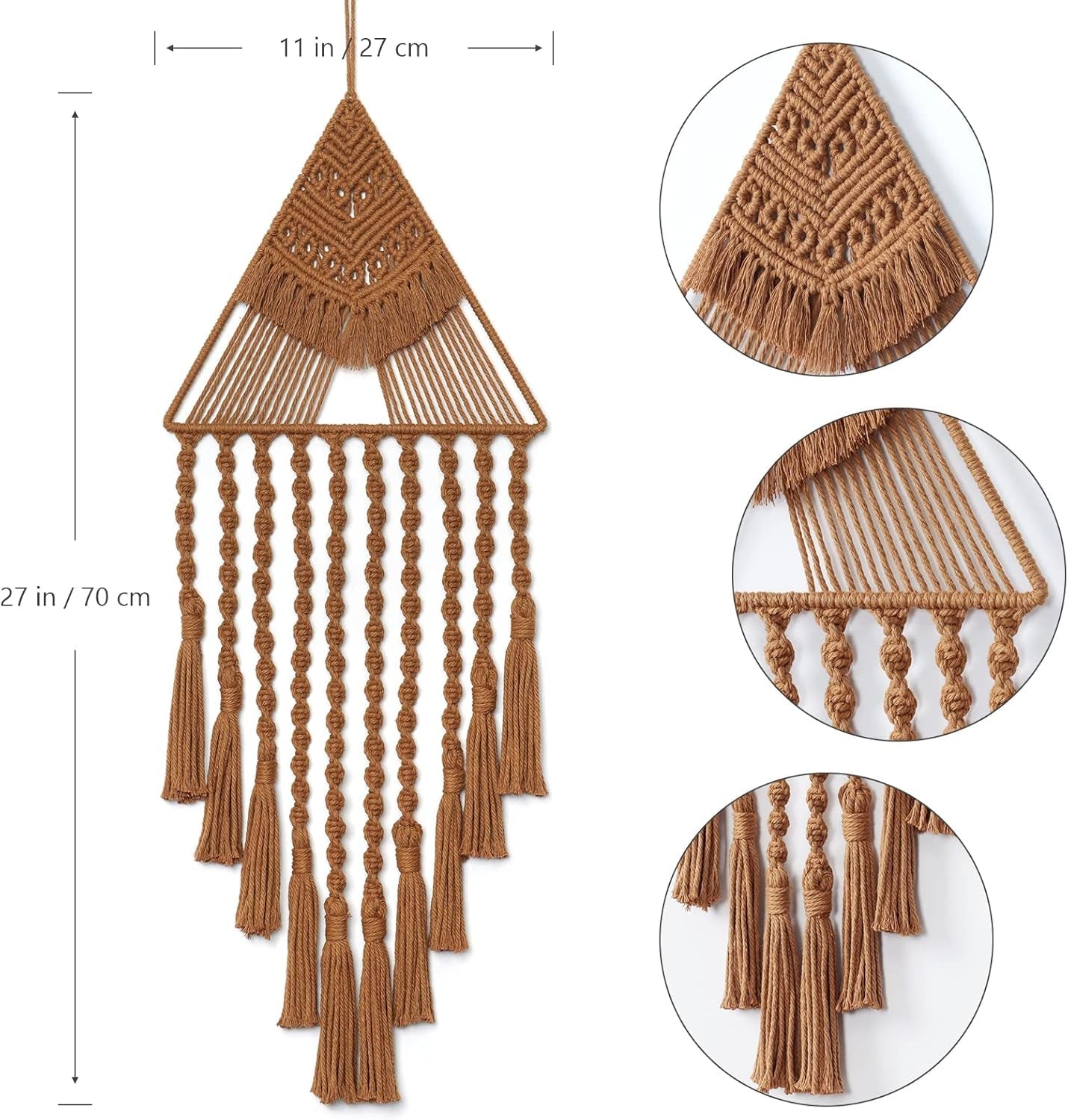 Macrame Wall Hanging Handwoven Dream Catcher Triangle Tassel Tapestries Boho Backdrop Decor Geometric Art Handmade Tapestry for Wall Apartment Party Bedroom Living Room Door Decoration