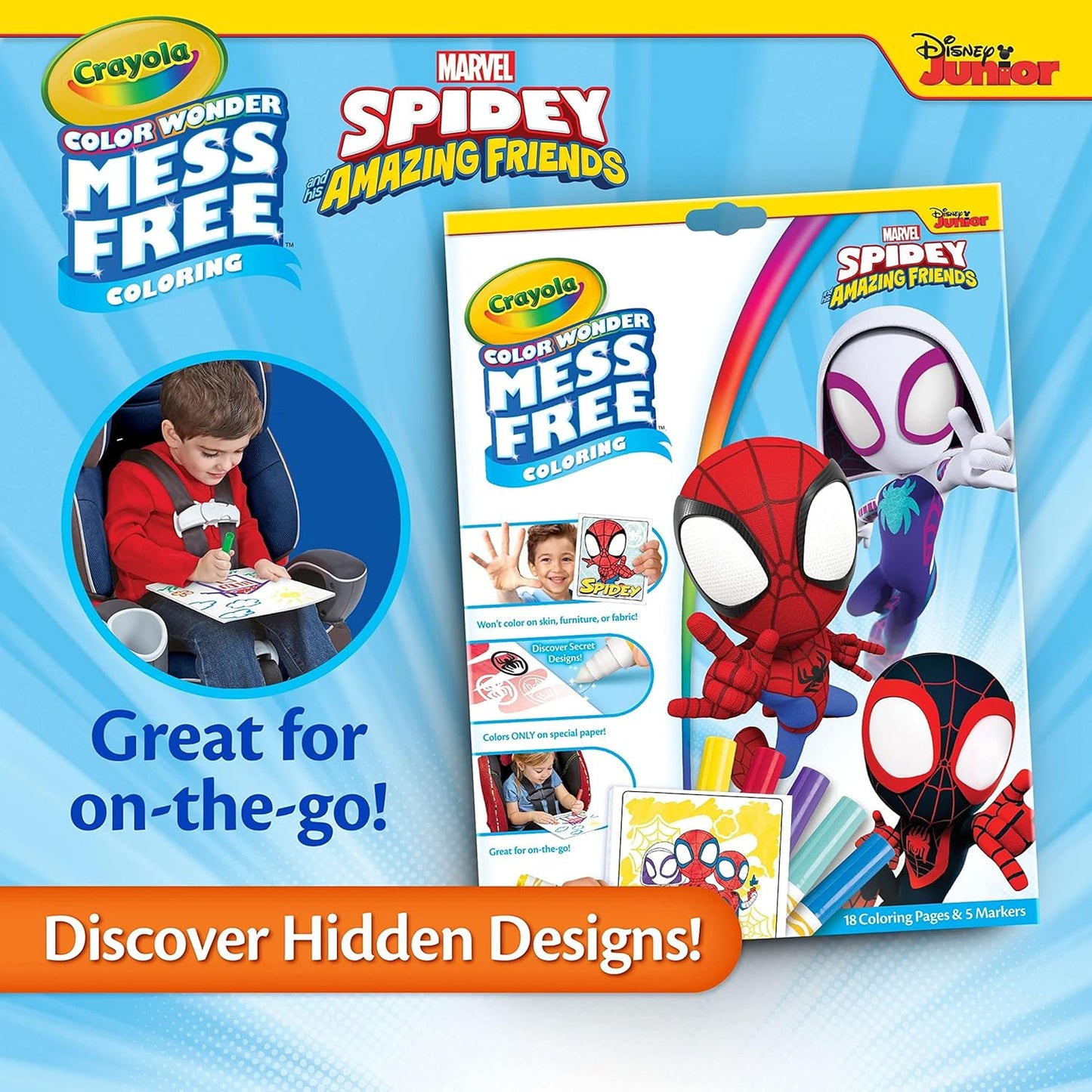 Color Wonder - Marvel Spidey and His Amazing Friends Mess-Free Colouring Book (Includes 18 Spider Man Colouring Pages & 5 Magic Color Wonder Markers)