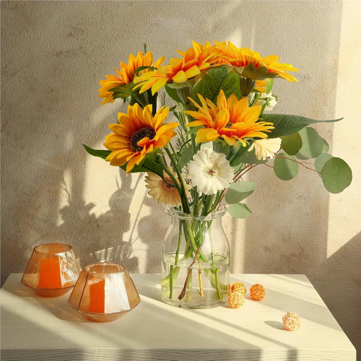 Artificial Sunflowers, 10Pcs Large Single Stem Silk Fake Sunflowers Ideal for DIY Craft/Wedding/Birthday Party/Outdoor/Office/Home Decoration(No VASE)