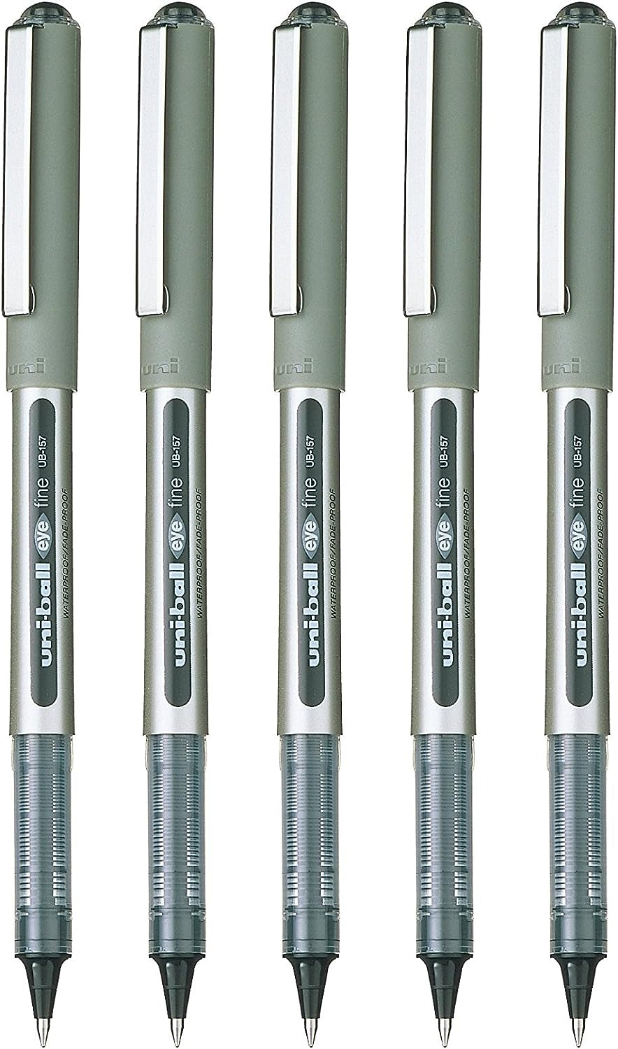 UB-157 Eye Rollerball Pens. Premium Fine 0.7Mm Ballpoint Tip for Super Smooth Handwriting, Drawing, Art, Crafts and Colouring. Fade and Water Resistant Liquid Uni Super Ink. Pack of 5 Blue