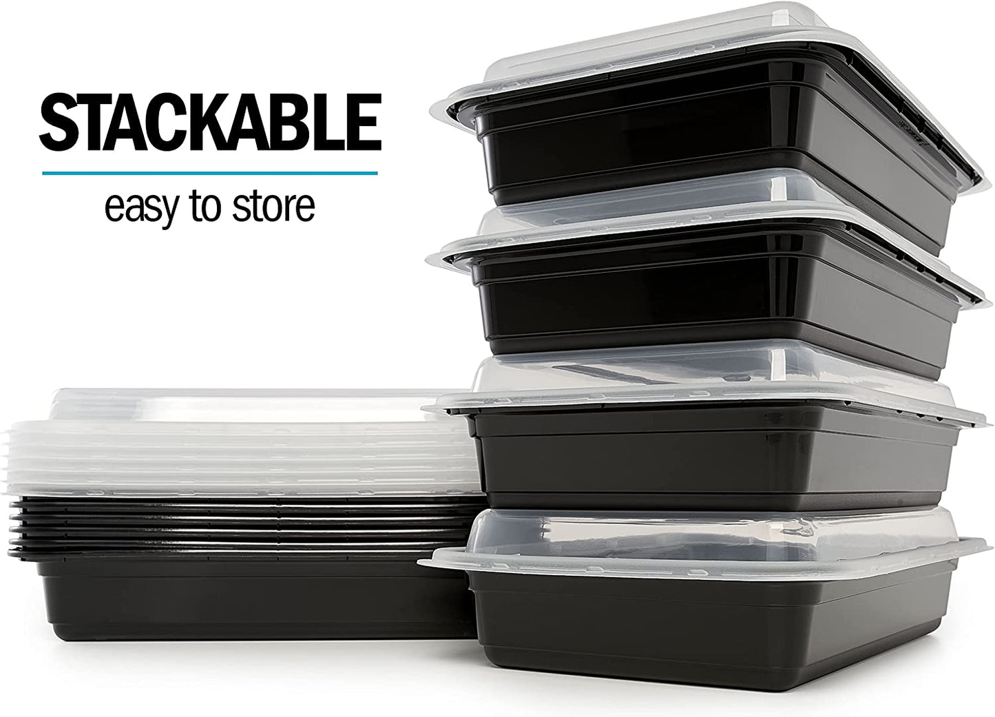 1 Compartment BPA Free Reusable Meal Prep Containers - Plastic Food Storage Trays with Lids - Microwavable, Freezer and Dishwasher Safe - Stackable Bento Lunch Boxes (28 Oz, 10 Pack)
