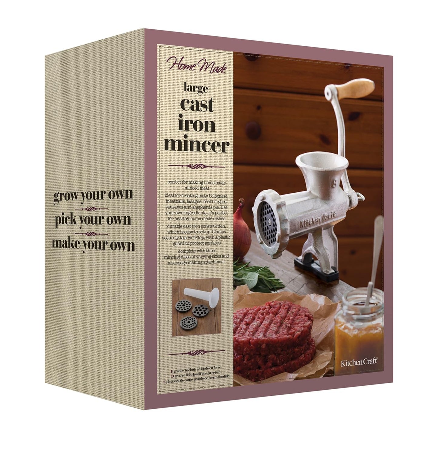 Meat Mincer in Gift Box, Home Made No. 8, Manual Mincer, Cast Iron, 28 X 24 X 9Cm