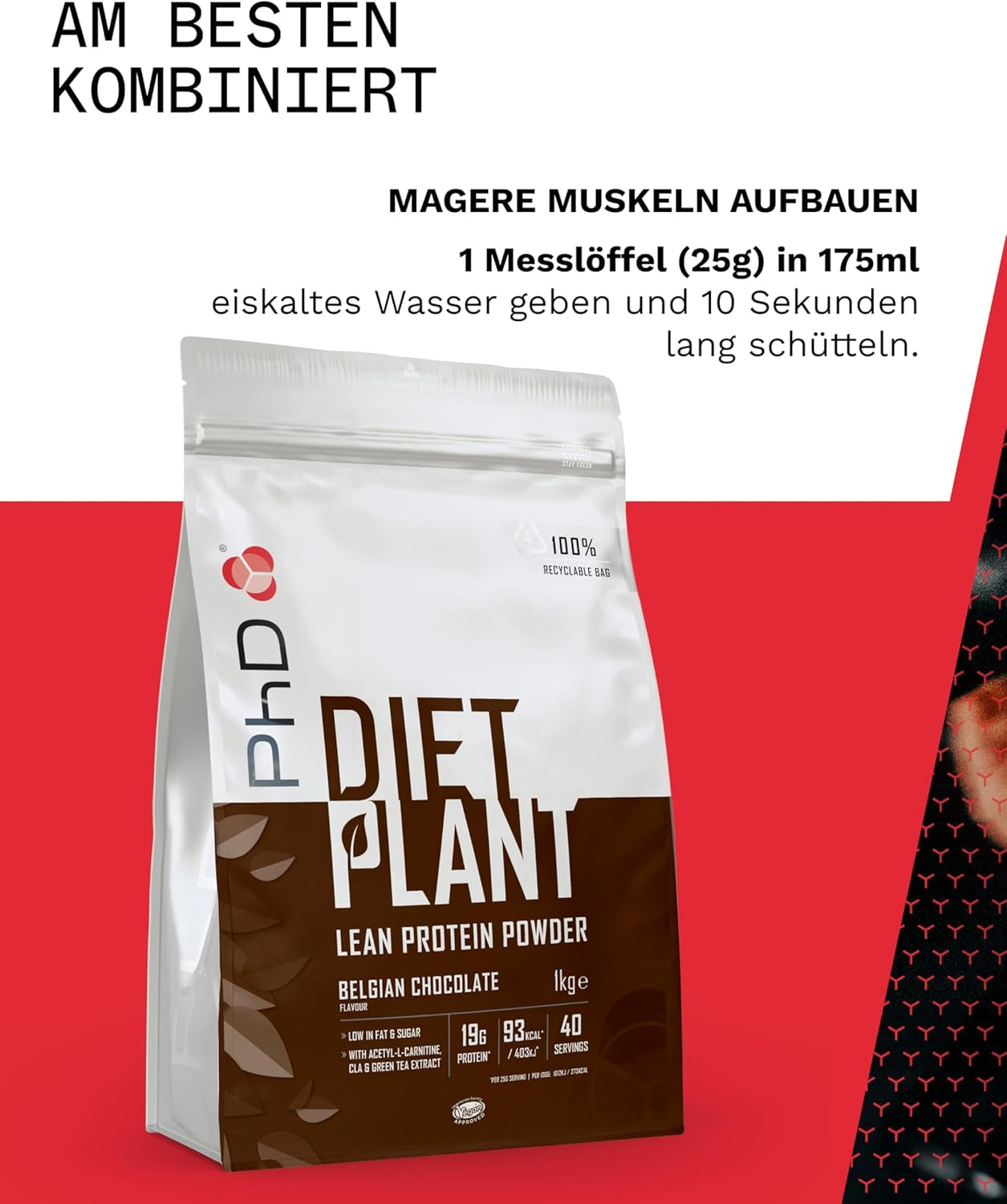Nutrition Diet Plant, High Protein Lean Matrix, Vegan Diet Protein Powder, Belgian Chocolate, 18G of Plant Protein, 40 Servings per 1 Kg Bag (Packaging May Vary)
