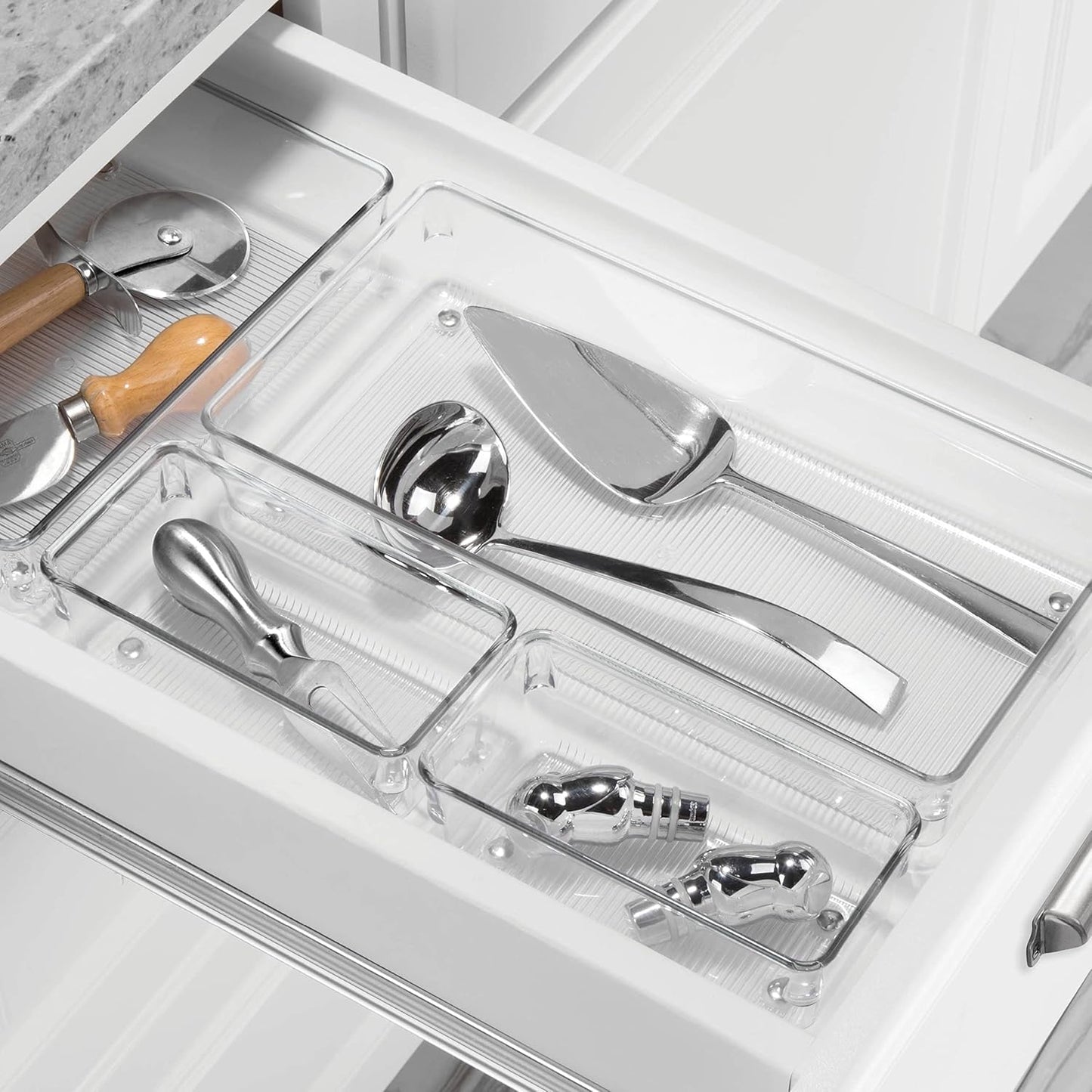 Idesign Cutlery Tray for Drawer, Large Plastic Kitchen Drawer Insert, Practical Drawer Organiser for Kitchen Accessories, Utensils and Cutlery, Clear, 15.2-Cm X 30.5-Cm X 5.1-Cm