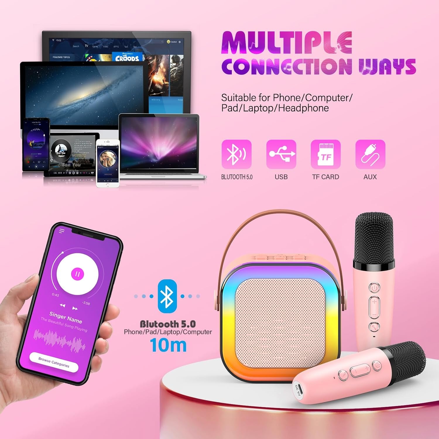 Karaoke Machine 2 Microphones, Birthday Gifts for Girls Toys Age 3-15 Year Old Girls Gifts Kids Microphone Toys for 3-12 Year Old Girls Birthday Presents Christmas Xmas Gifts for Kids Toys