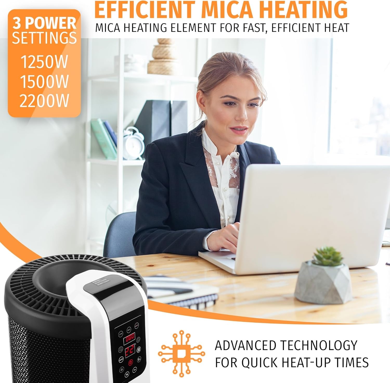 Cylindrical Mica Electric Heater with Remote Control – 360° Surround Heating, 3 Heat Settings 2200W, 24-Hr Timer, Energy-Saving, Silent for Home, Office (Digital Control with Remote)