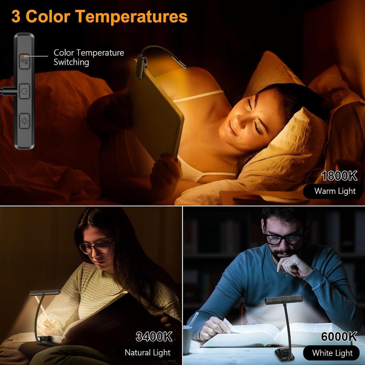 19 LED Book Light, Reading Light Book Lamp for Reading at Night with Memory Function, 3 Eye-Protecting Modes -Stepless Dimming, Long Battery Life, 360° Flexible Lamp for Bed,Tablet