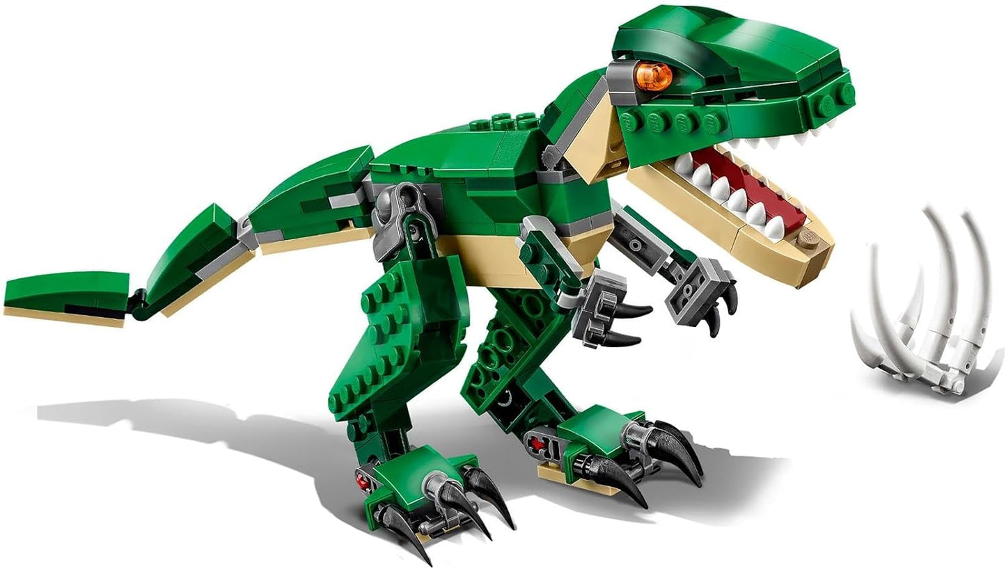 31058 Creator Mighty Dinosaurs Toy, 3 in 1 Model, T. Rex, Triceratops and Pterodactyl Dinosaur Figures, Gifts for 7-12 Year Old Kids, Boys & Girls