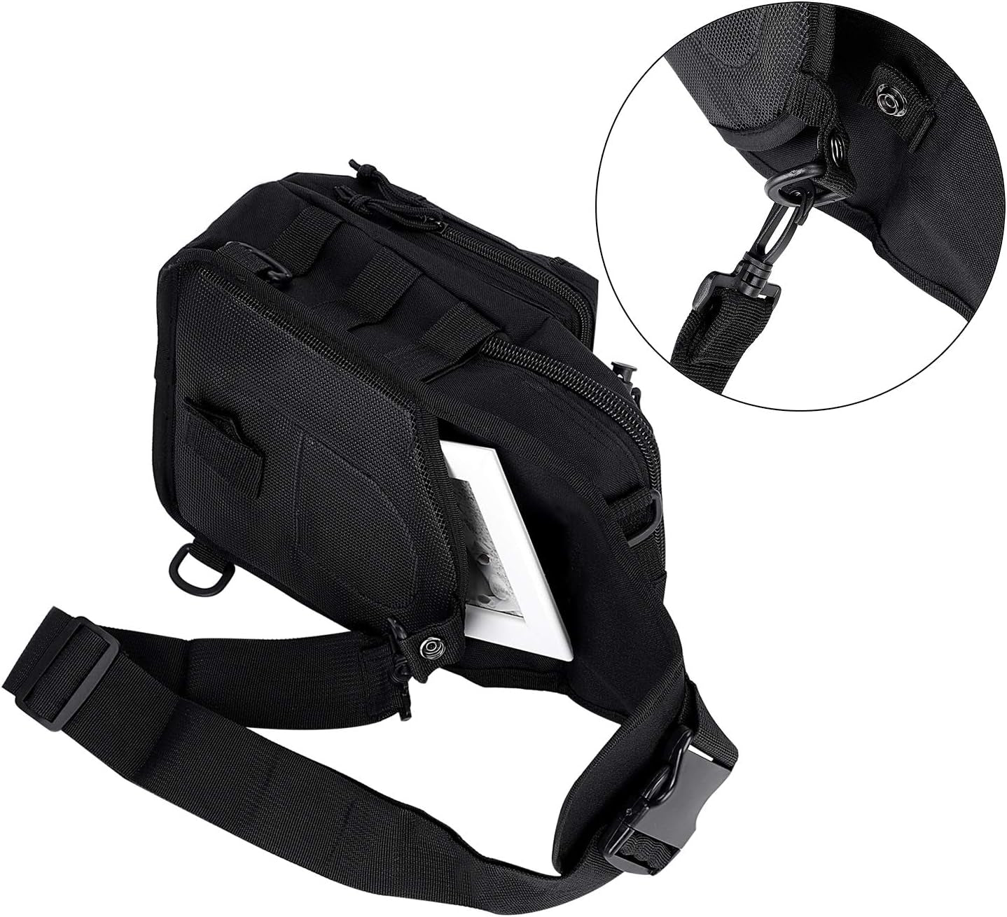 Canvas Sling Bag for Men Small MOLLE Chest Sling Backpack Mens One Strap Messenger Bag Water-Resistant Handbag Outdoor Sports Travel Crossbody Shoulder Pack Bag Daypack for Travelling Cycling Hiking