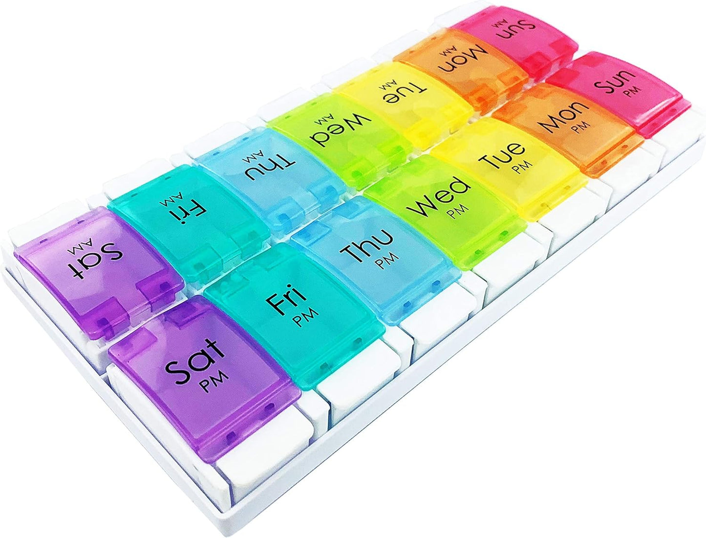 Weekly Pill Box Organiser/Reminder for Medicines Supplements, Vitamins, 7Days, 2 Compartments per Day