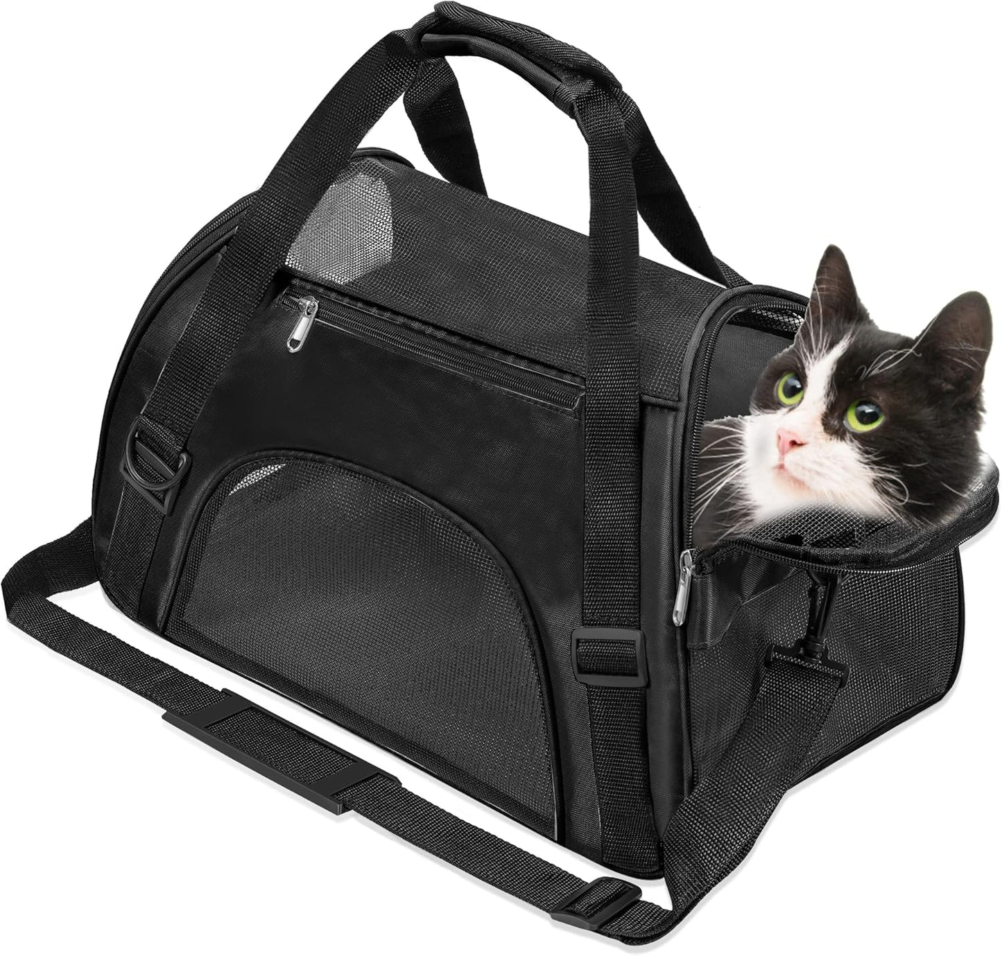 Soft-Sided Foldable Cat/Dog/Pet/Puppy Carrier Bag,Portable Pets Travel Carriers for Cats/Dogs/Pets with Shoulder Strap & Removable Mat,Durable Comfort Cat Basket Airline Approved(Black,Medium)