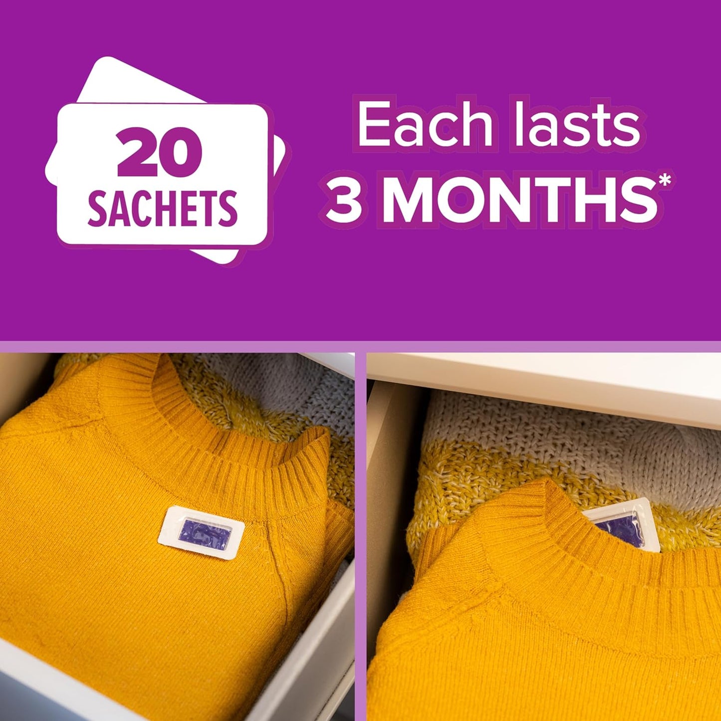 Sachet Moth Killer 20 Pack- for Drawers & Storage- Protects Clothing & Bedding- Lasts 3 Months