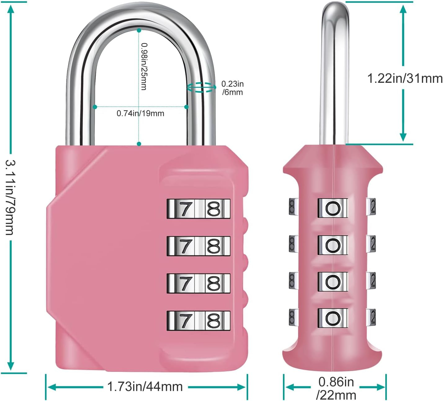 Padlock with Code, 4 Digit Combination Lock for Locker, Resettable Coded Padlock for School and Gym Lockers, Outdoor Padlock Weatherproof for Backyard Fence Gate, Sheds, Garage Door (Pink)