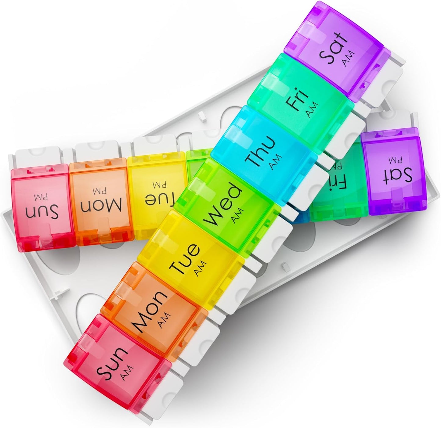 Weekly Pill Box Organiser/Reminder for Medicines Supplements, Vitamins, 7Days, 2 Compartments per Day