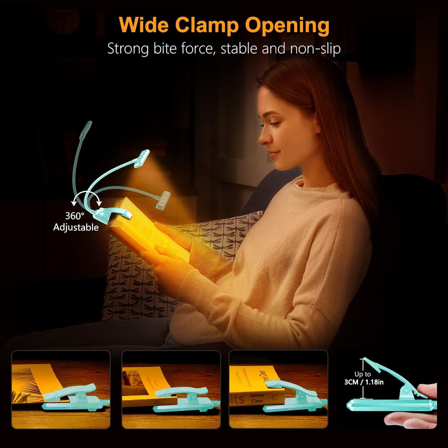 19 LED Book Light, Reading Light Book Lamp for Reading at Night with Memory Function, 3 Eye-Protecting Modes -Stepless Dimming, Long Battery Life, 360° Flexible Lamp for Bed,Tablet- Blue