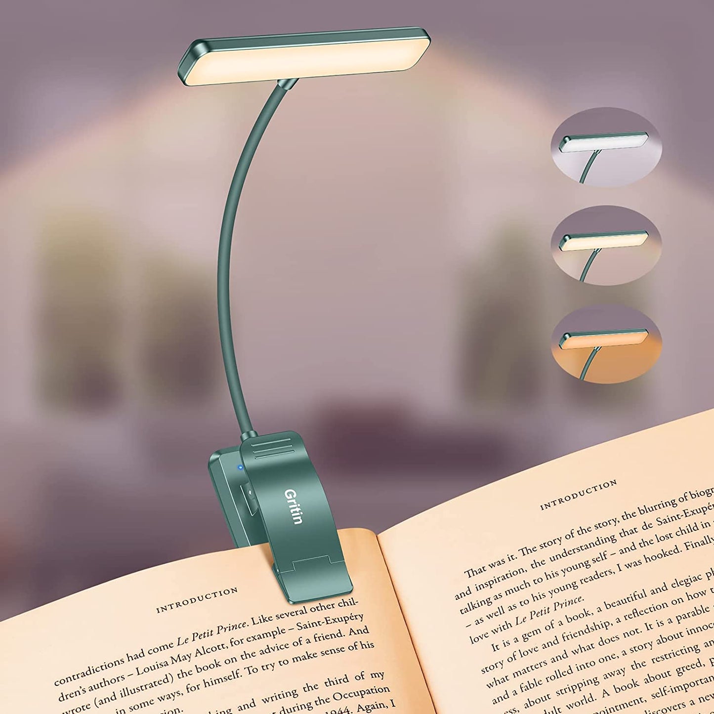 19 LED Book Light, Reading Light Book Lamp for Reading at Night with Memory Function, 3 Eye-Protecting Modes -Stepless Dimming, Long Battery Life, 360° Flexible Lamp for Bed,Tablet- Green
