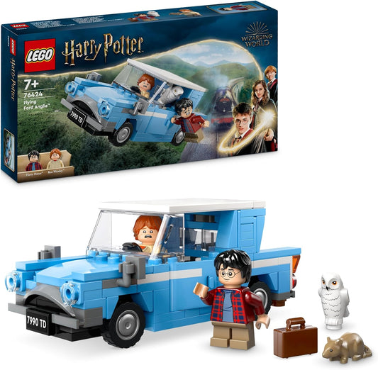 Harry Potter Flying Ford Anglia Car Toy for 7 plus Year Old Kids, Boys & Girls, Buildable Model with Ron Weasley Character Minifigure and Hedwig the Owl Figure, Wizarding World Gifts 76424