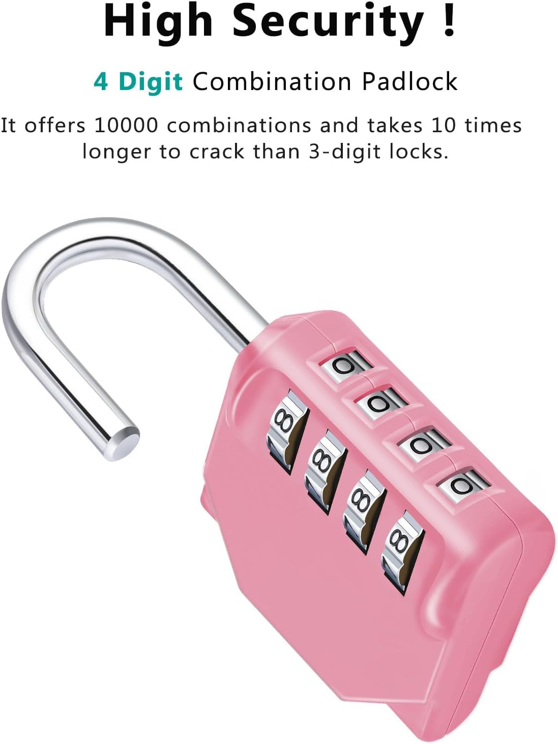 Padlock with Code, 4 Digit Combination Lock for Locker, Resettable Coded Padlock for School and Gym Lockers, Outdoor Padlock Weatherproof for Backyard Fence Gate, Sheds, Garage Door (Pink)