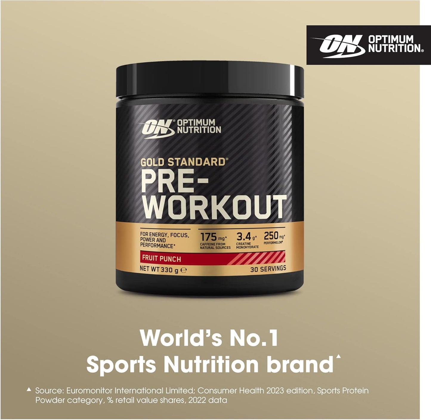 Gold Standard Pre Workout Powder, Energy Drink with Creatine Monohydrate, Beta Alanine, Caffeine and Vitamin B Complex, Nutrition Supplement, Fruit Punch Flavour, 30 Servings, 330 G