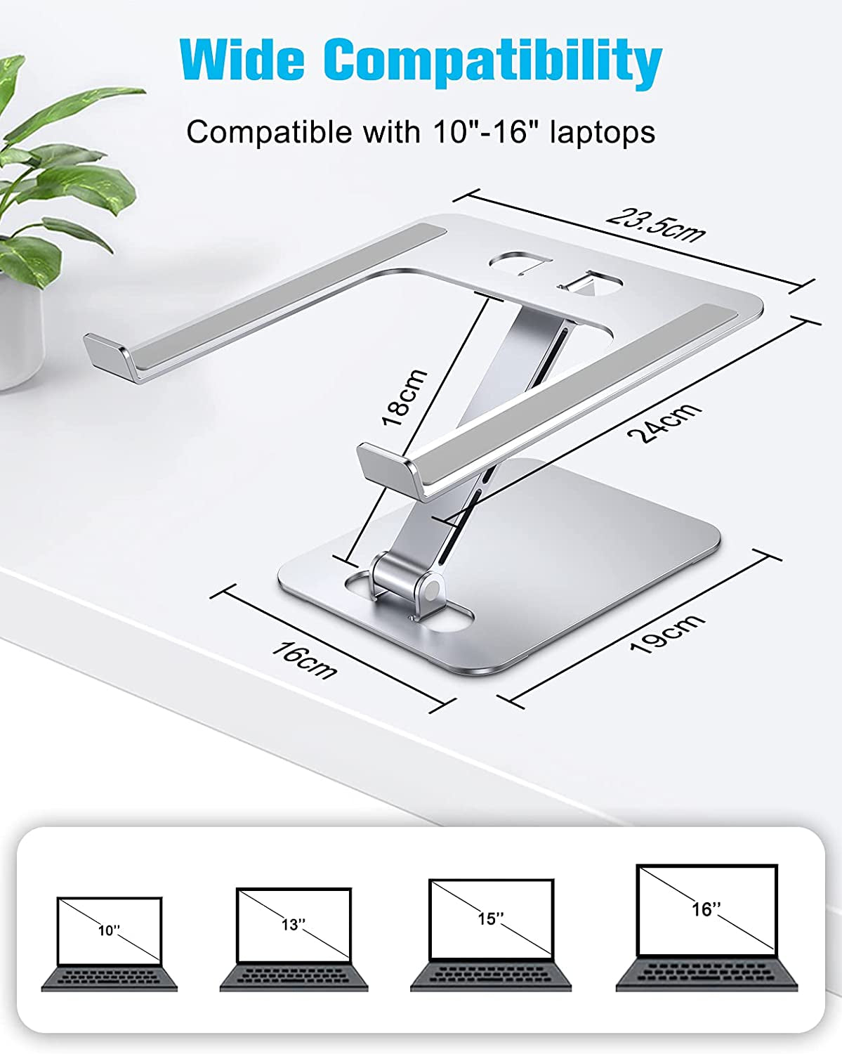 Laptop Stand Lap Desk, Ergonomic Foldable Computer Stand with Adjustable Height, Ventilated Aluminium Alloy Riser Compatible with Macbook Air, Pro, All 10-16" Laptops (Silver)