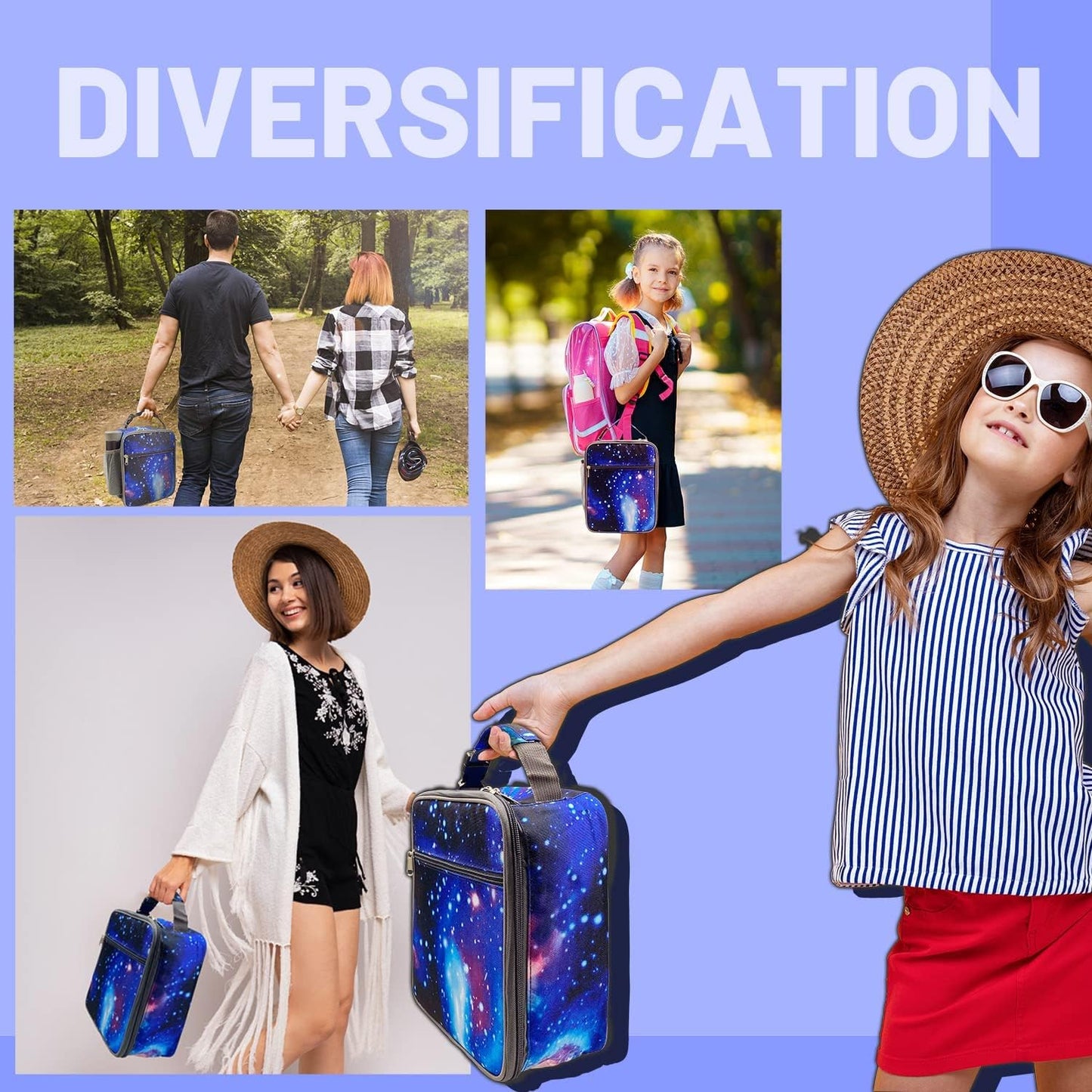 Insulated Lunch Bag Women Men,Leakproof Portable Lunch Box for Kids Teen Boys Girls for Office School Camping Hiking Outdoor Beach Picnic-Galaxy