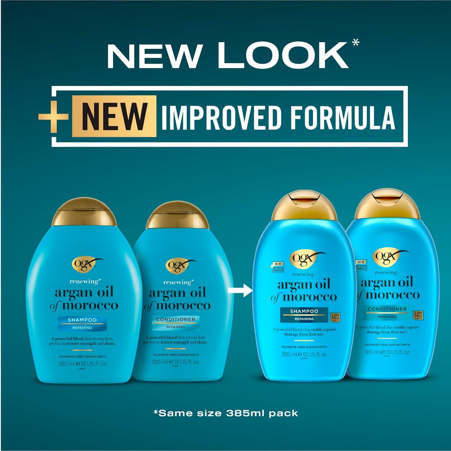 Argan Oil of Morocco Repairing Shampoo, Moisturises, Restores and Strengthens, for Dry and Damaged Hair, Sulfate Free Surfactants, 385Ml, Packaging May Vary