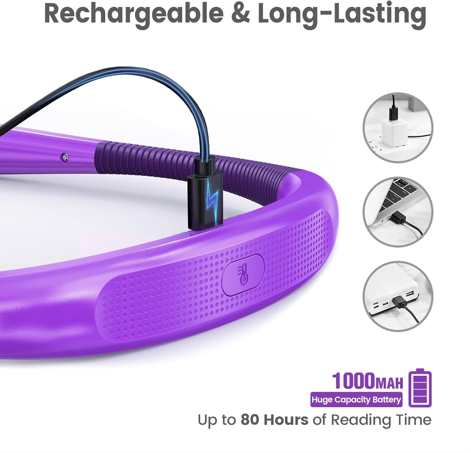 LED Neck Reading Light, Book Light for Reading in Bed, 3 Colors, 6 Brightness Levels, Bendable Arms, Rechargeable, Long Lasting, Perfect for Reading, Knitting, Camping, Repairing