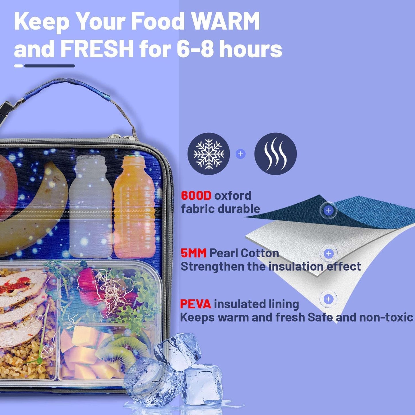 Insulated Lunch Bag Women Men,Leakproof Portable Lunch Box for Kids Teen Boys Girls for Office School Camping Hiking Outdoor Beach Picnic-Galaxy