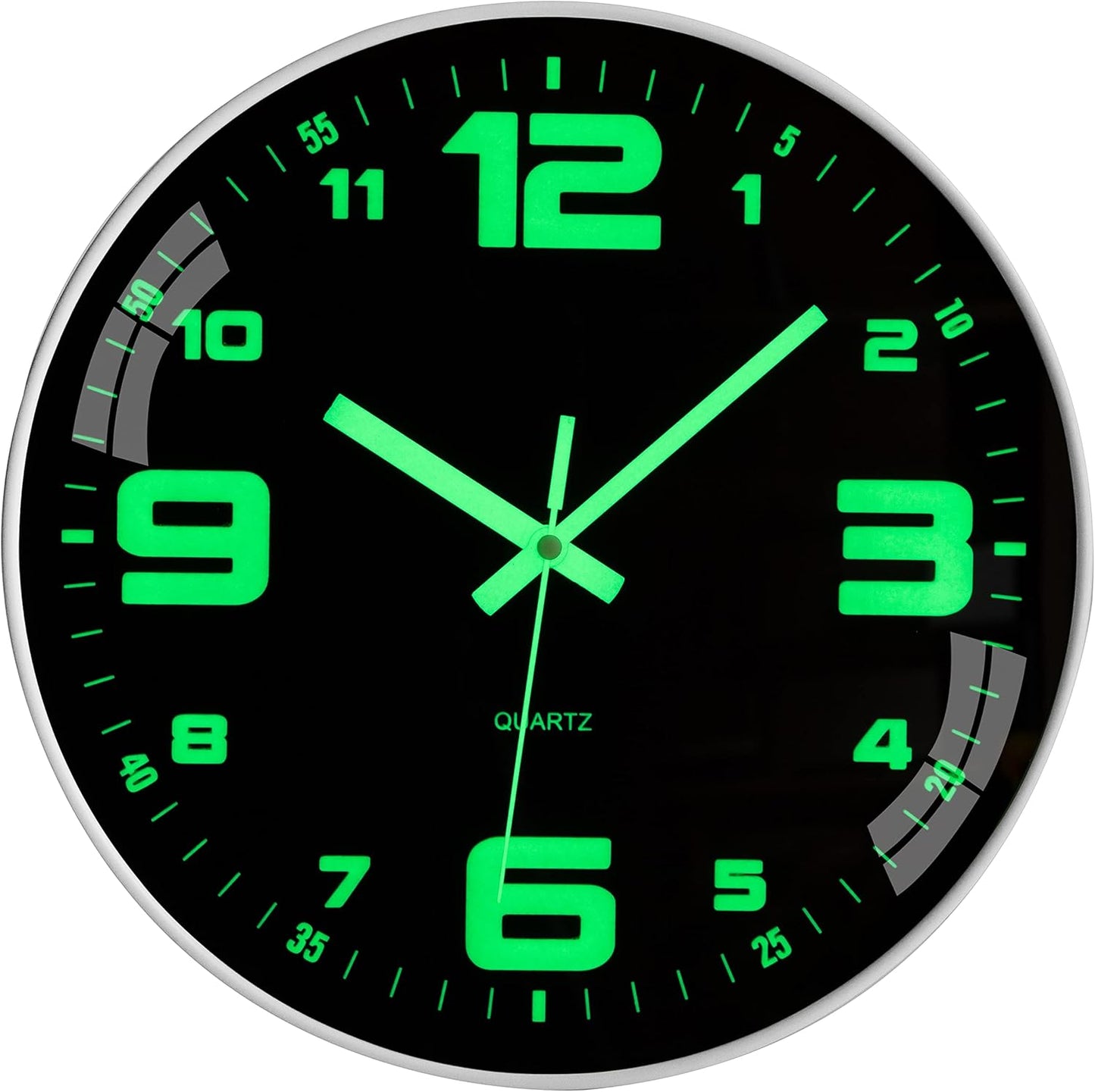 Wall Clock - 12 Inch Large Wall Clocks Glow in the Dark Clock Silent Night Lights Luminous Modern Small Vintage Black Retro White Outdoor Clock for Kitchen Bedrooms Bathroom Living Room Garden Kids