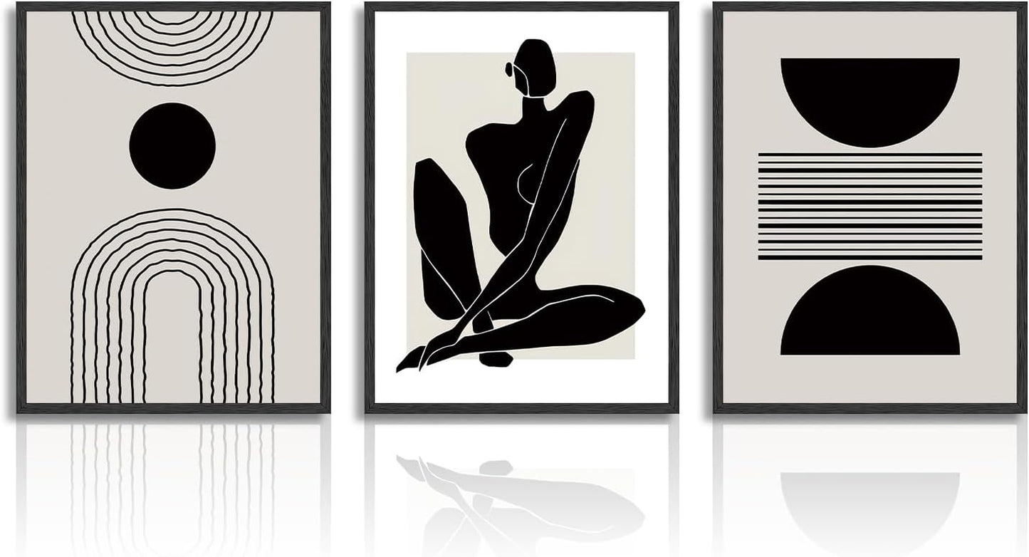 Boho Abstract Wall Decor Poster Black and White Geometric Wall Poster for Bedroom Living Room Decor 12X16 in Unframed Set of 3