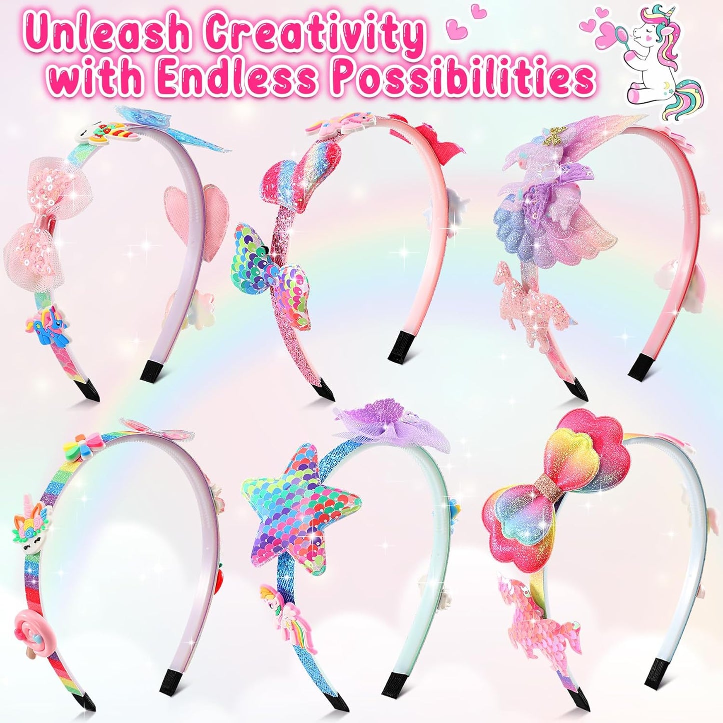 Unicorn Headband Making Kit for Girls Age 3+, Creative Craft Kits for Kids, DIY Hair Accessories & Hairbands - Girls Birthday Presents for Age 3 4 5 6 7 8 Year Old Girls Gifts Toys Set