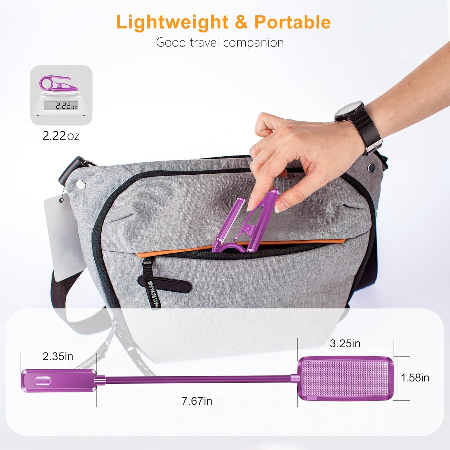 9 LED Clip on Book Light, 3 Eye-Protecting Modes Flexible Reading Light Book Lamp (Warm&Cool White) -Stepless Dimming, Rechargeable, Long Battery Life, 4-Level Power Indicator-Dark Purple