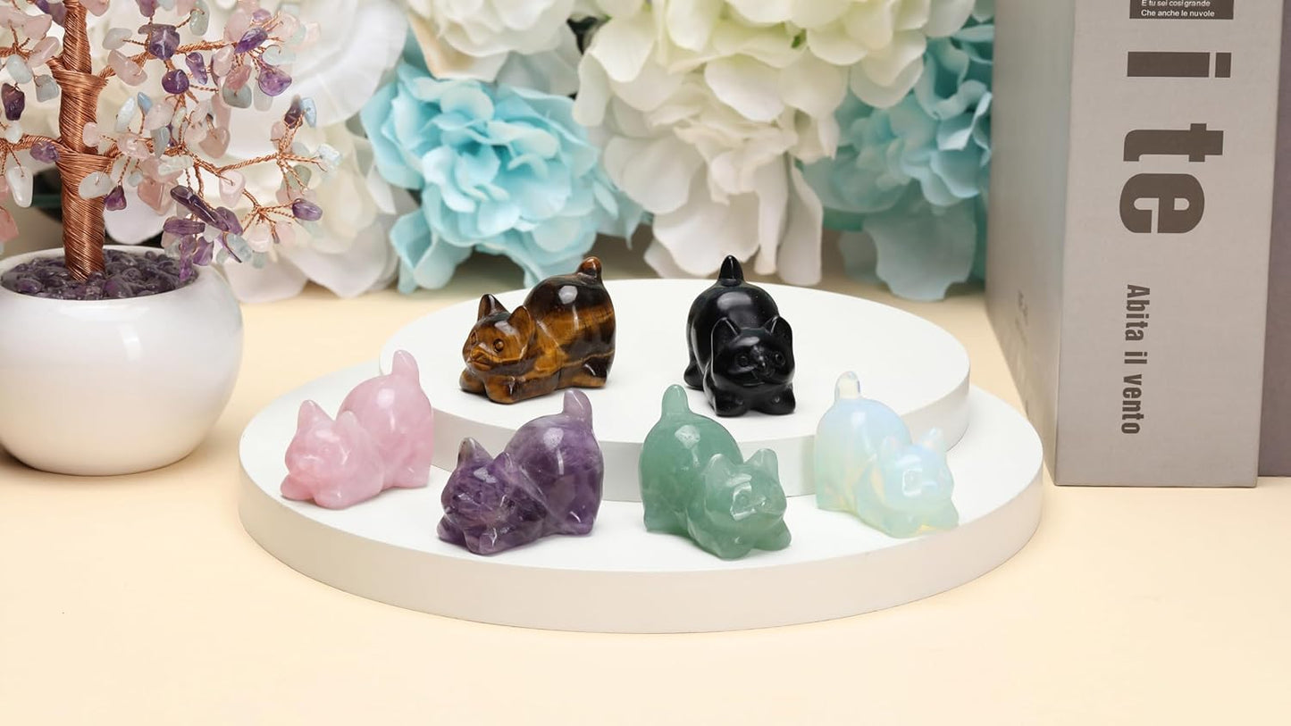 Amethyst Crystal Cat Figurine Carved Healing Crystals Gemstones Cat Animal Statue Cute Cat Ornament for Home Desk Decor Good Luck Cat Gifts for Women Men Christmas 1.6”