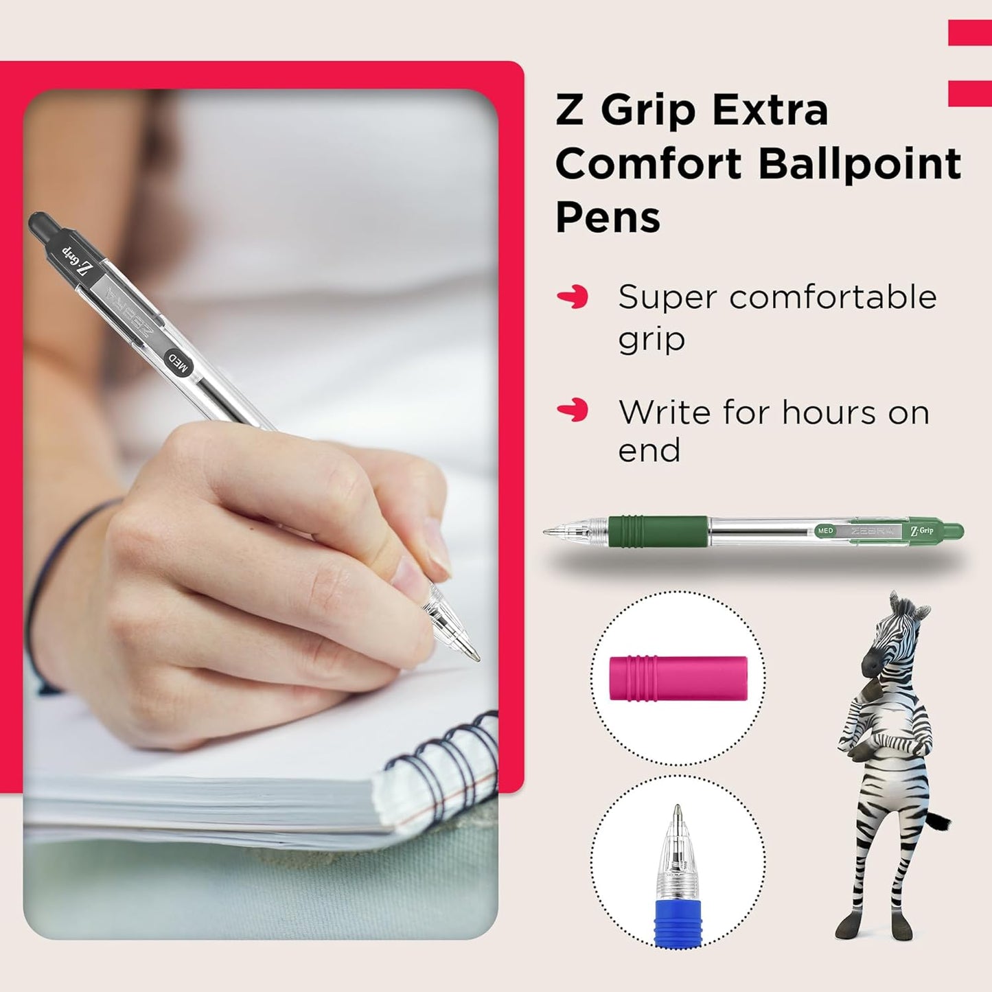 Z Grip Assorted Ballpoint Pens with Pocket Clip 8Pk Retractable Assorted Ink Ballpoint Pens, Reliable Assorted Biro Pens Multipack for Everyday Use Design, New Pack Size 8Pk