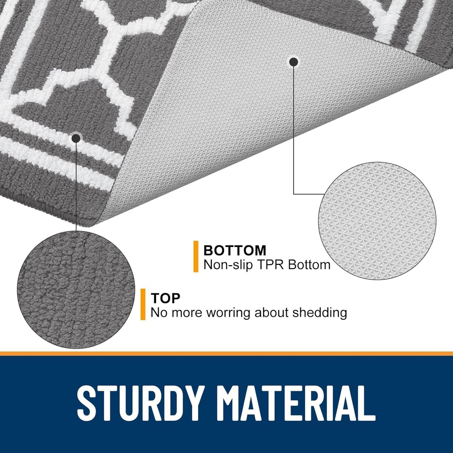 Washable Door Mats Indoor, Dirt Trapper Mat Absorbent Non-Slip Low Profile Doormat for Entrance, Inside, Kitchen, Front Back Door, Pets and Dogs— 50 X 80 Cm, Grey