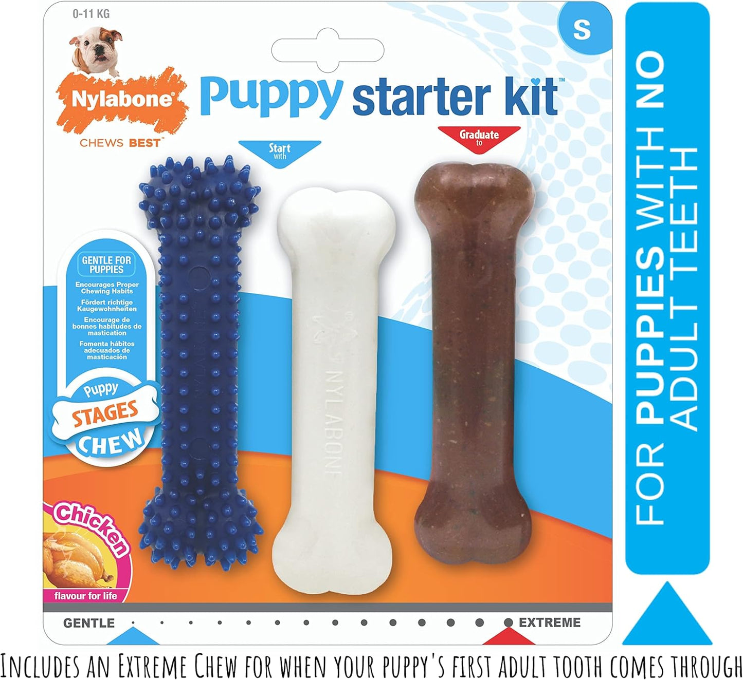 Puppy Starter Kit, Pack of 3 Dental Dog Chew Bones, Teething, Gentle, Graduate, Small, for Puppies up to 11 Kg