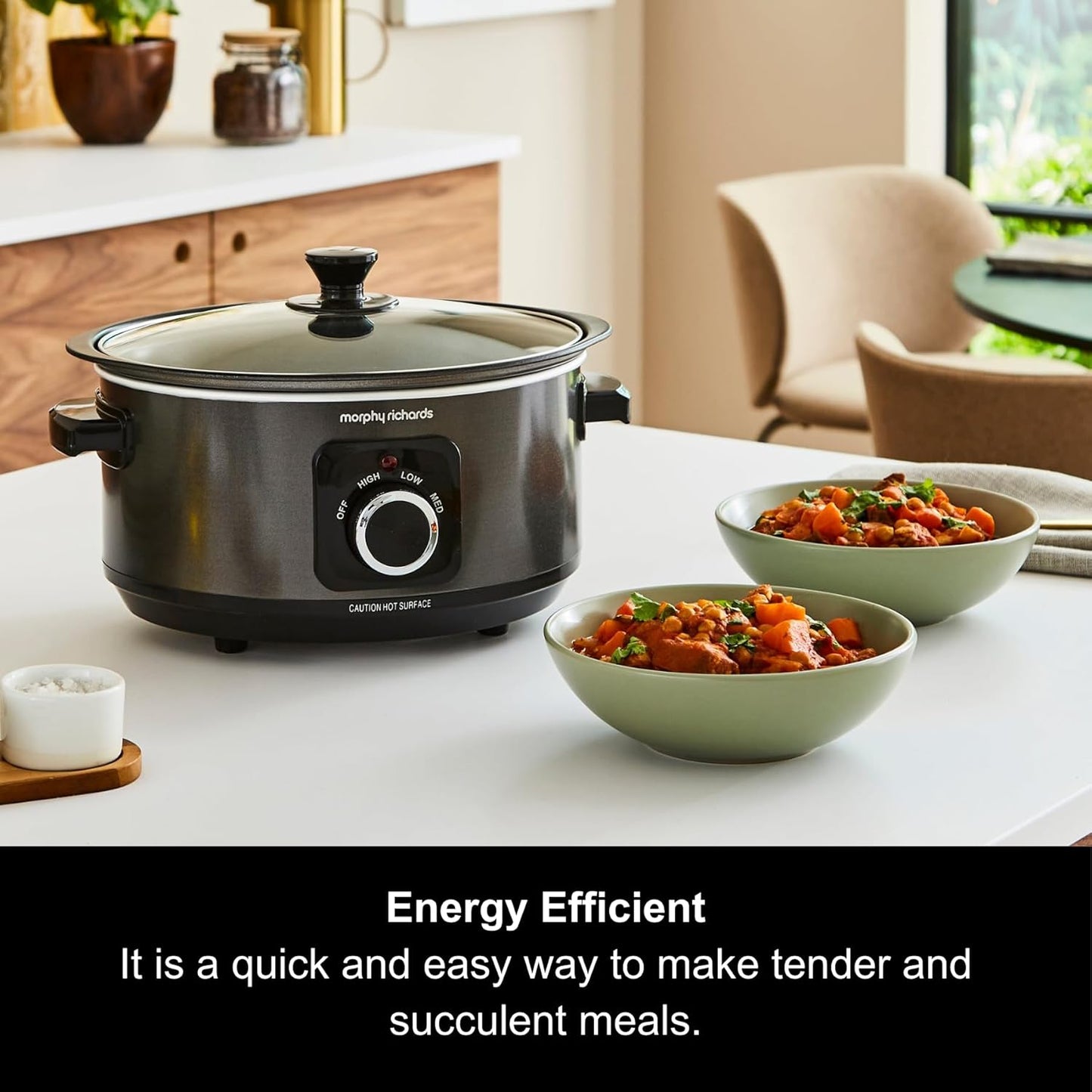 3.5L Sear & Stew Slow Cooker, Shatter Resistant Aluminium Pot, 3 Heat Settings, Hob Proof, Easy Clean, 163W, Black, 460012