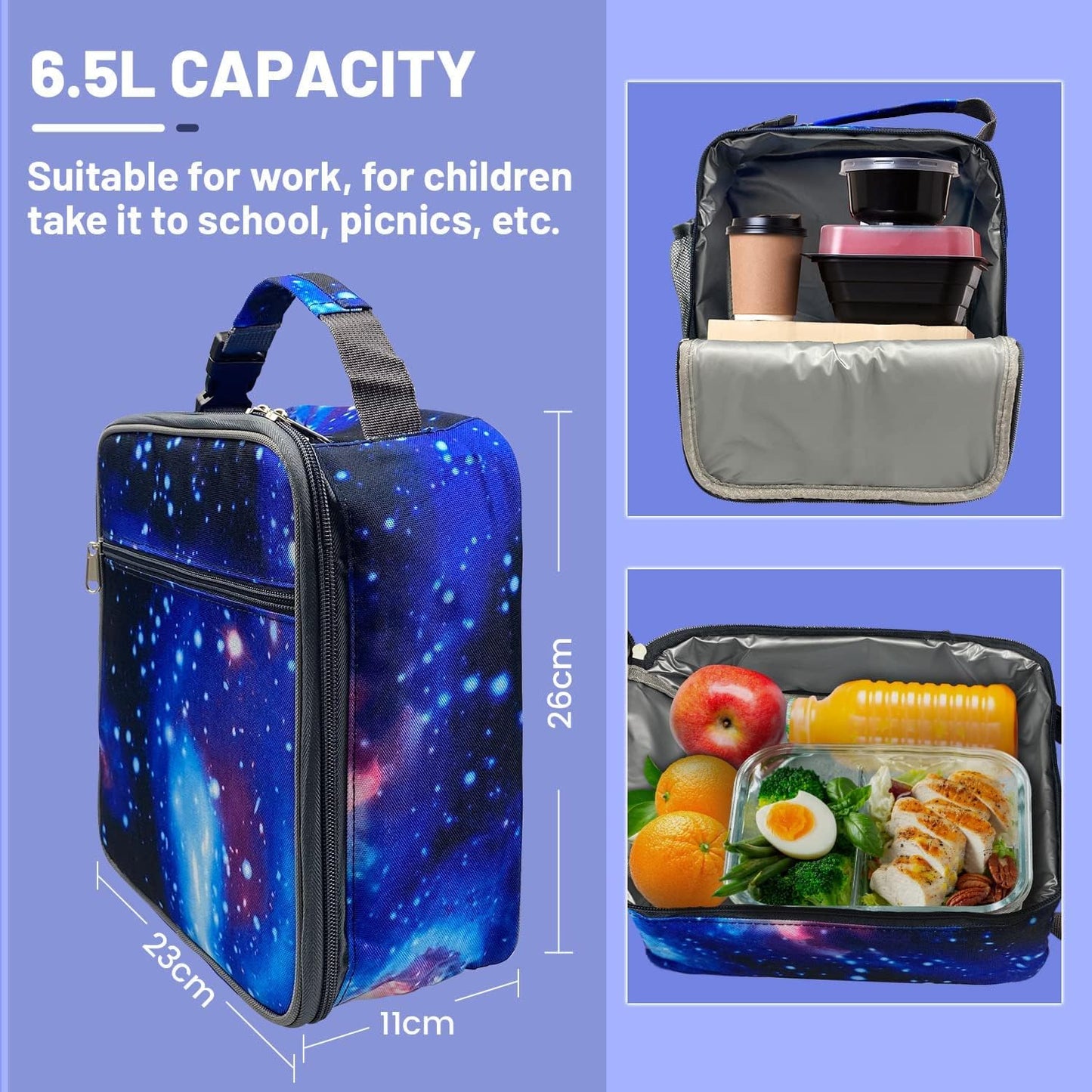 Insulated Lunch Bag Women Men,Leakproof Portable Lunch Box for Kids Teen Boys Girls for Office School Camping Hiking Outdoor Beach Picnic-Galaxy