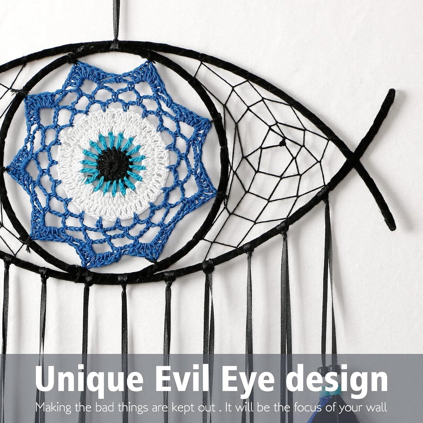 Evil Eye Dream Catcher Hand-Woven Blue Macrame Dreamcatcher Evil Eye Wall Hanging Home Decoration Ornament Kids Christmas Thanksgiving Blessing Gift