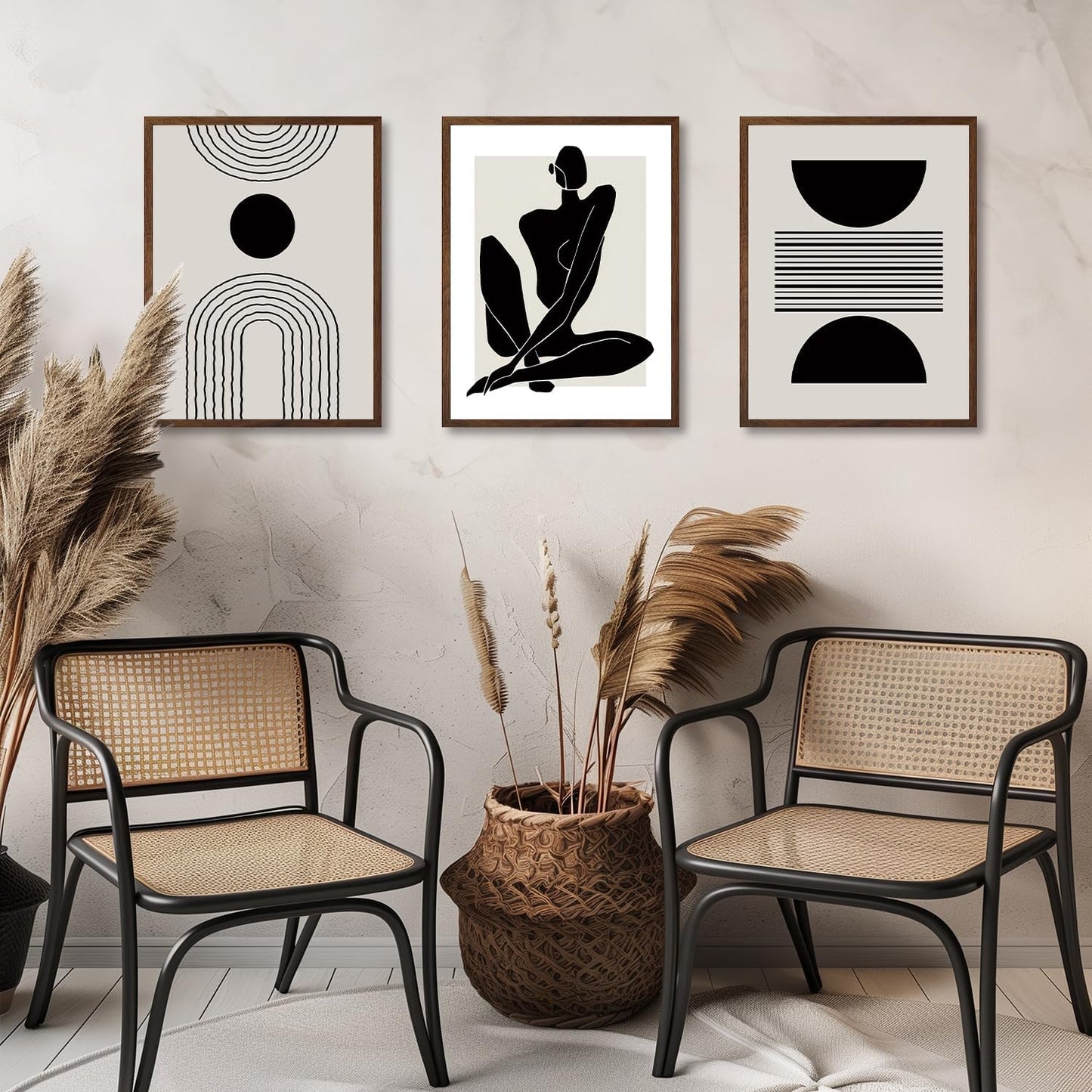 Boho Abstract Wall Decor Poster Black and White Geometric Wall Poster for Bedroom Living Room Decor 12X16 in Unframed Set of 3