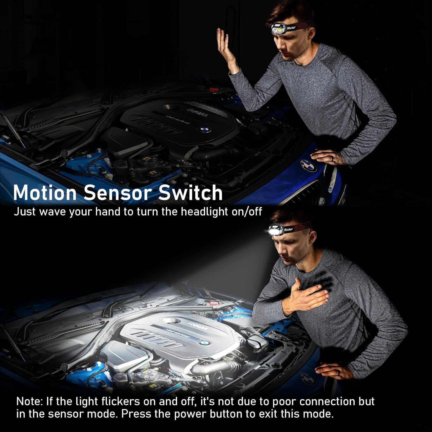 Head Torch Rechargeable, 2 Pack 2000L Super Bright Headlamp Headlight with 8 Light Modes, Spotlight Floodlight Combination, Sensor Control, Waterproof, Long Battery Life for Running,Camping