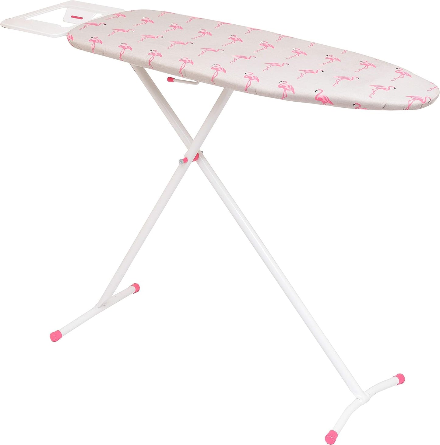 T-Leg Adjustable Height Ironing Board with Grey and Flamingo Cotton Cover + Extra Cover