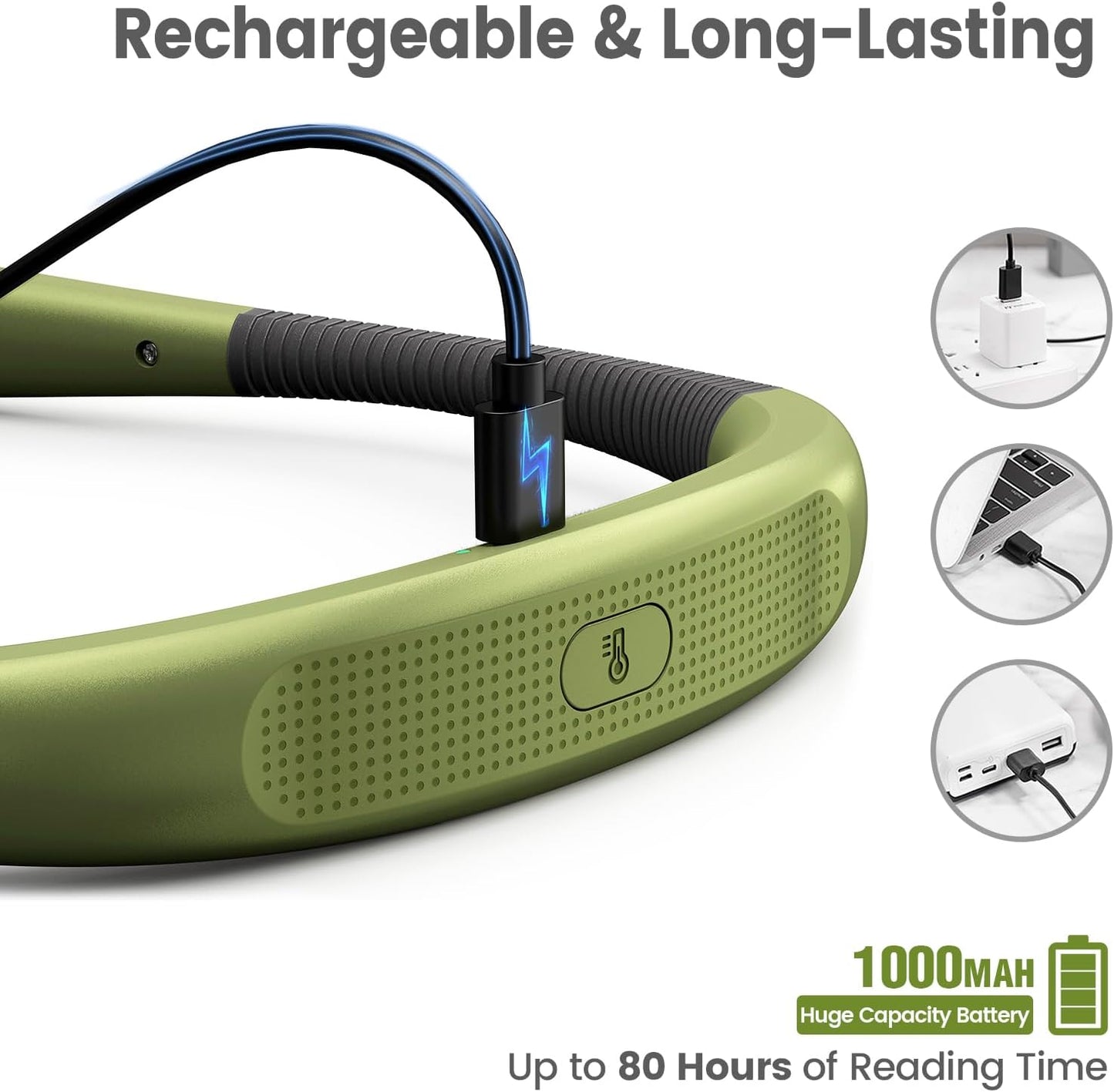 LED Neck Reading Light, Book Light for Reading in Bed, 3 Colors, 6 Brightness Levels, Bendable Arms, Rechargeable, Long Lasting, Perfect for Reading, Knitting, Camping, Repairing