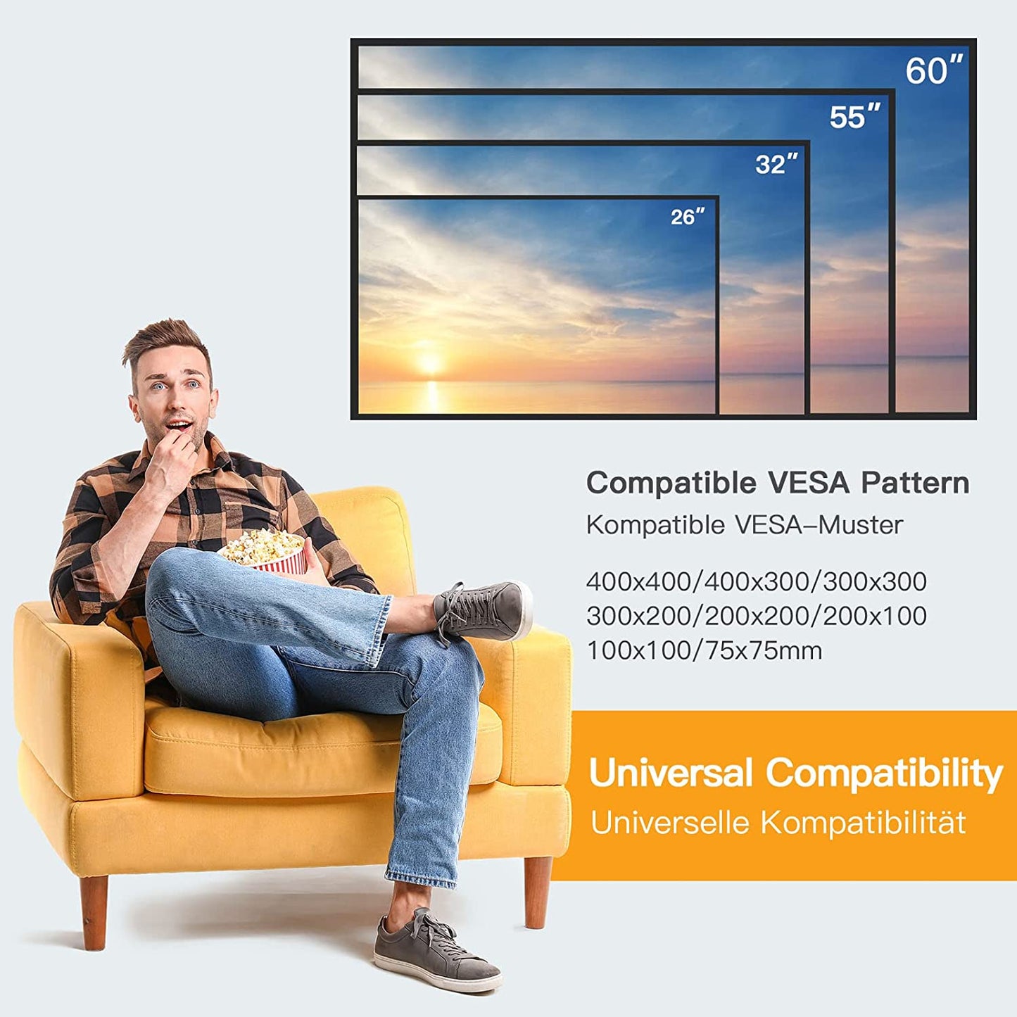TV Wall Bracket for 26-60 Inch Tvs up to 52Kg, Sturdy Tilt TV Bracket with VESA 75X75-400X400Mm, 55 Inch Slim Wall Mount with Safe Pull Strings