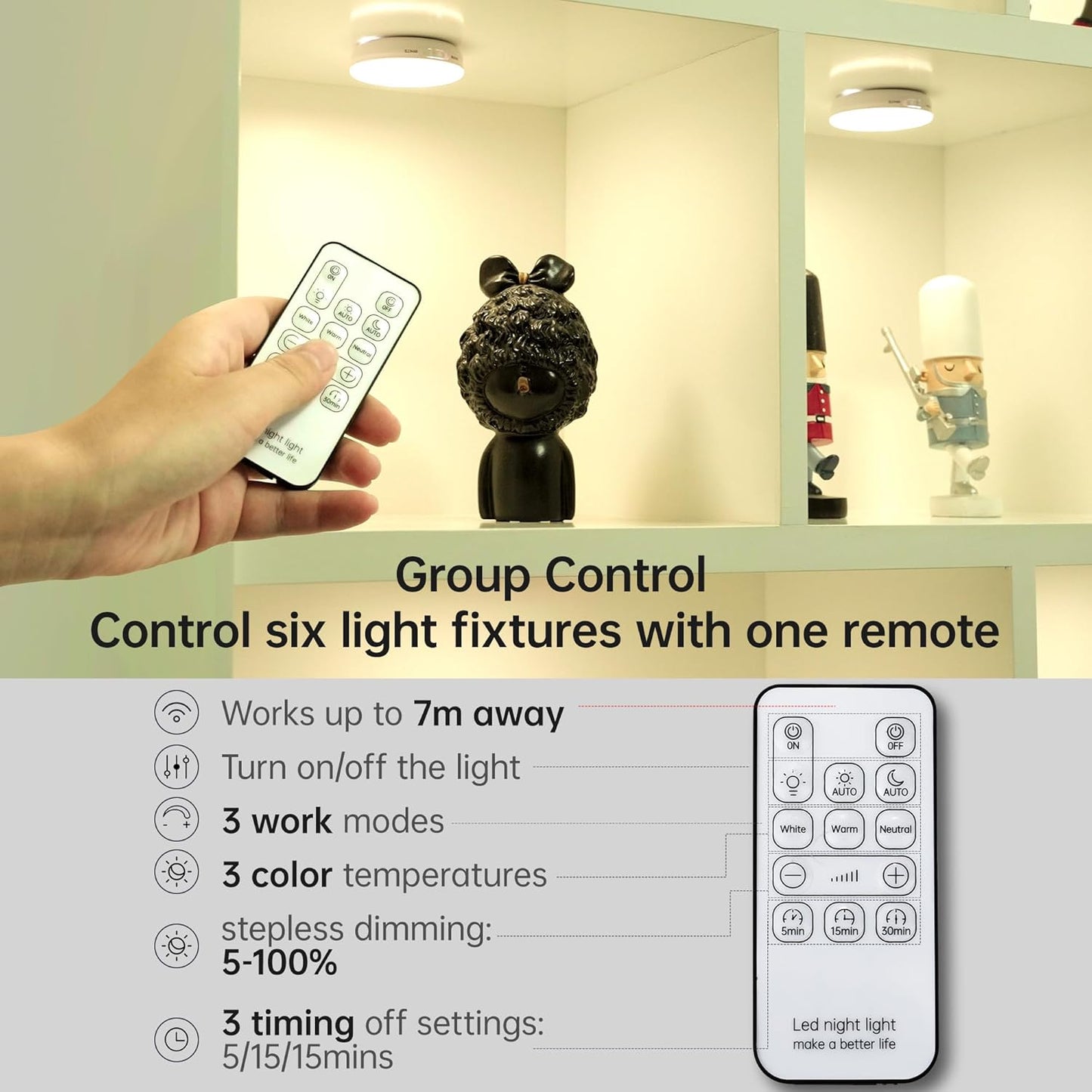 Motion Sensor Lights Indoor with Remote Control, 6 Pack Wireless Rechargeable Night Light LED Magnetic Stick on Wall Light, Battery Operated Stair Kitchen Cupboard under Cabinet Puck Light