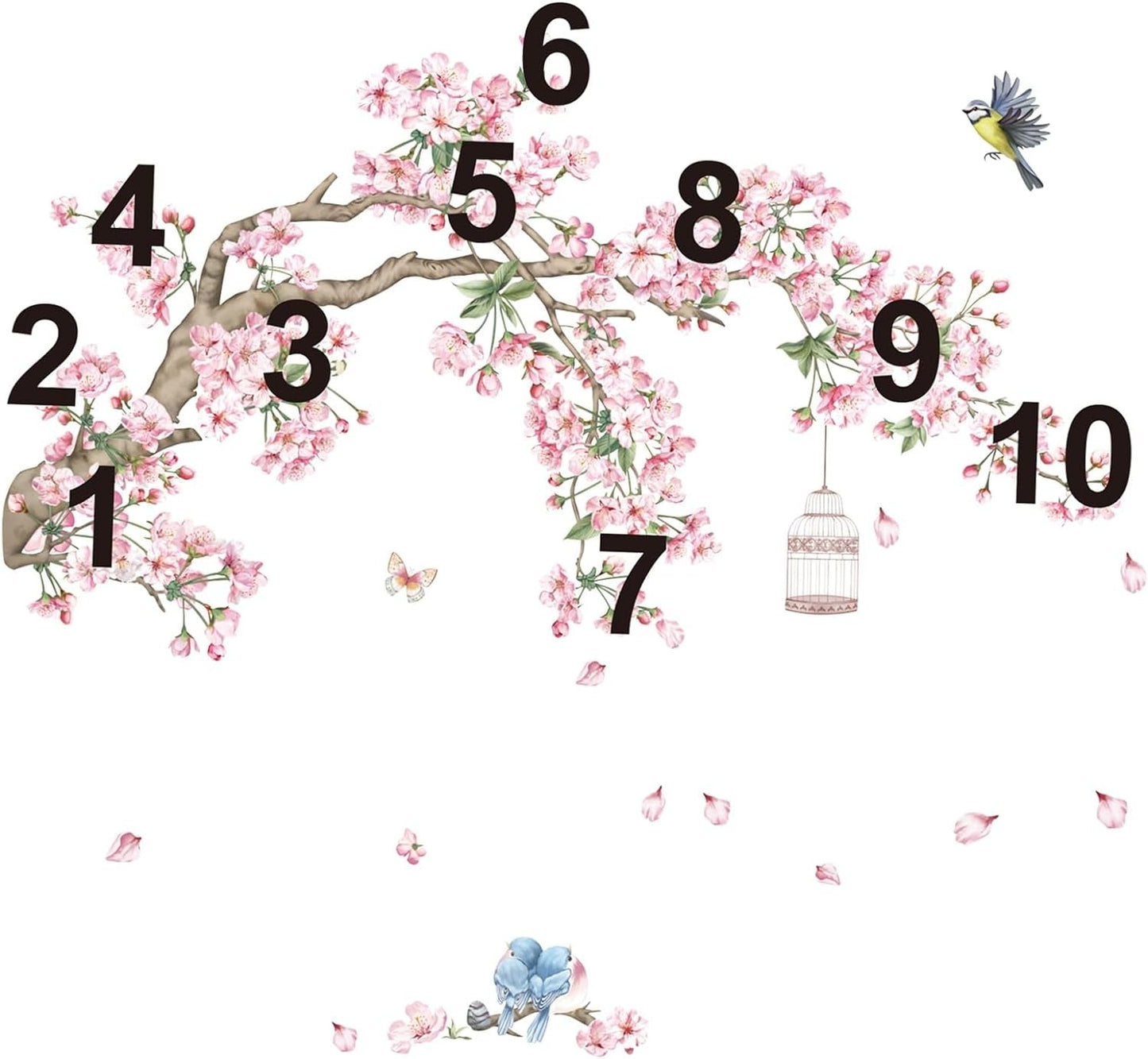 Cherry Blossom Tree Branch Wall Decals Pink Flower Birds Wall Stickers Bedroom Living Room Sofa TV Background Wall Decor