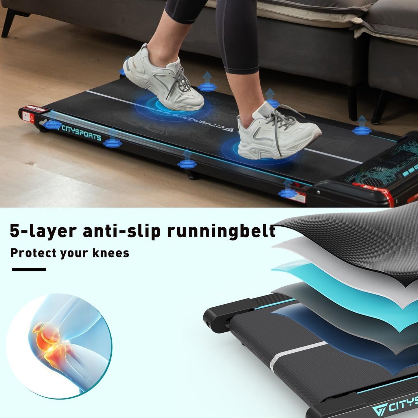 Treadmills for Home,Under Desk Treadmill Ultra Slim Walking Pad with Remote,Led Display and Bluetooth Speaker,Compact Motorised Treadmill,No Assembly